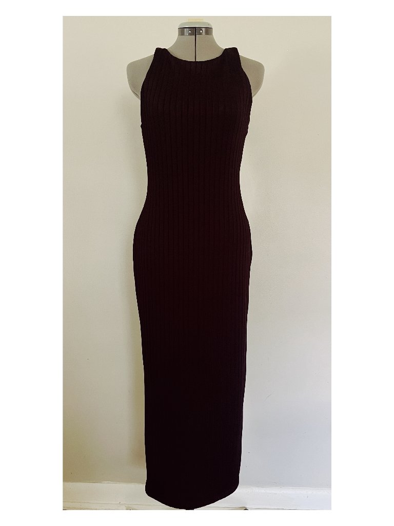Good American Sz M Shine Ribbed Black Midi Tank Dress Scoop Back